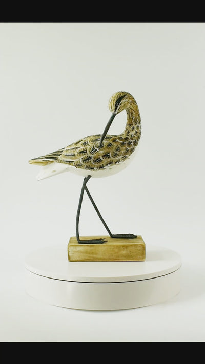 Wooden Hand Carved Willet Bird Statue Figurine Sculpture Art Decorative Home Decor Accent Gift Handcrafted Decoration Handmade