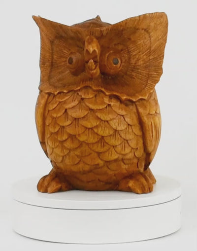 Wooden Hand Carved Owl Statue Figurine Sculpture Art Decorative Home Decor Accent Handmade Handcrafted Decoration Bird Hoot