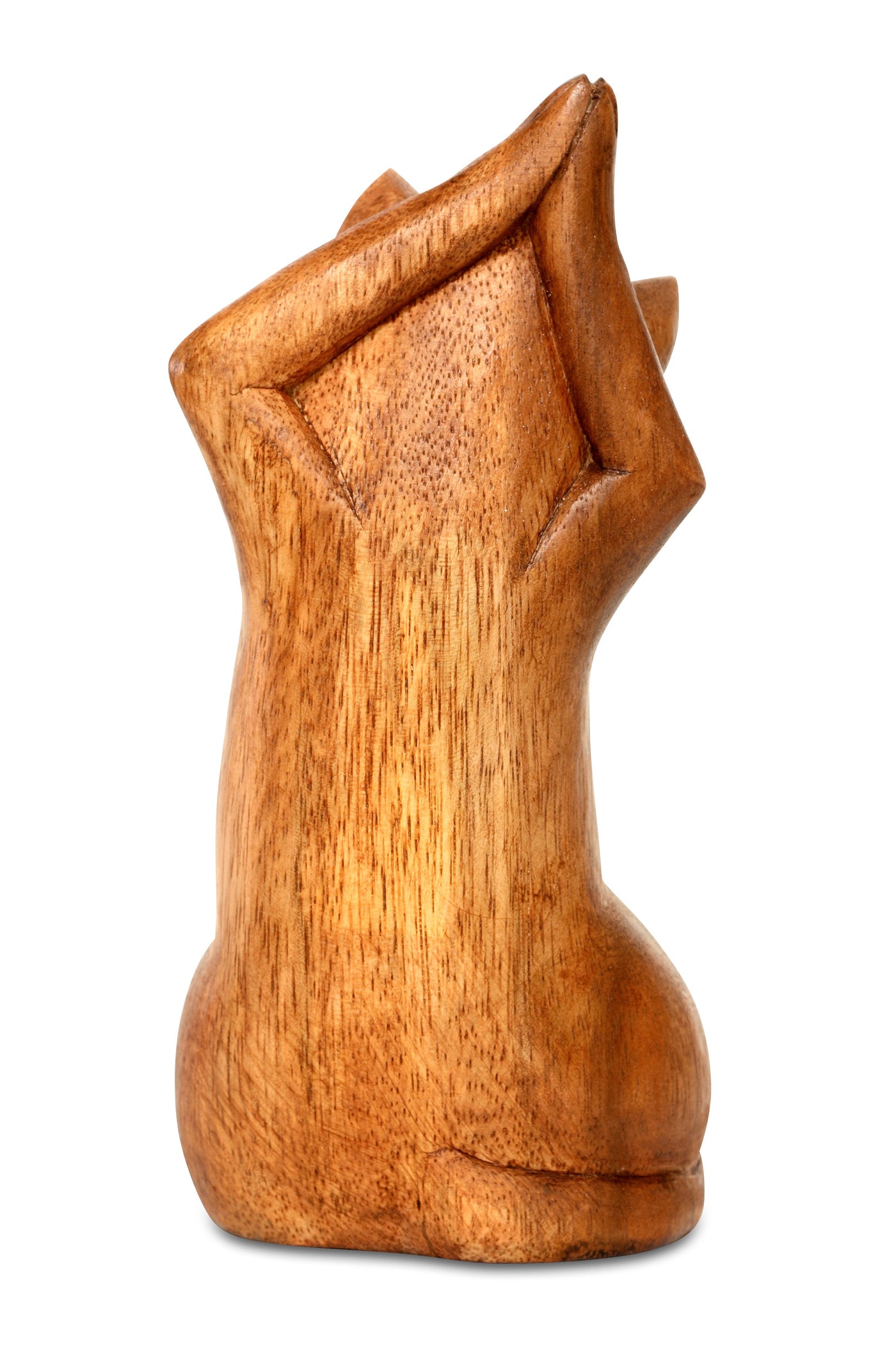 8" Wooden Handmade Hand Carved Yoga Upward Salute Pose Cat Figurine Sculpture Statue Home Decor
