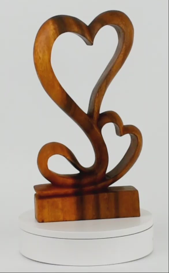 12" Wooden Handmade Abstract Sculpture Statue Handcrafted "Hearts Blossom" Gift Decorative Home Decor Figurine Accent Decoration Artwork Hand Carved