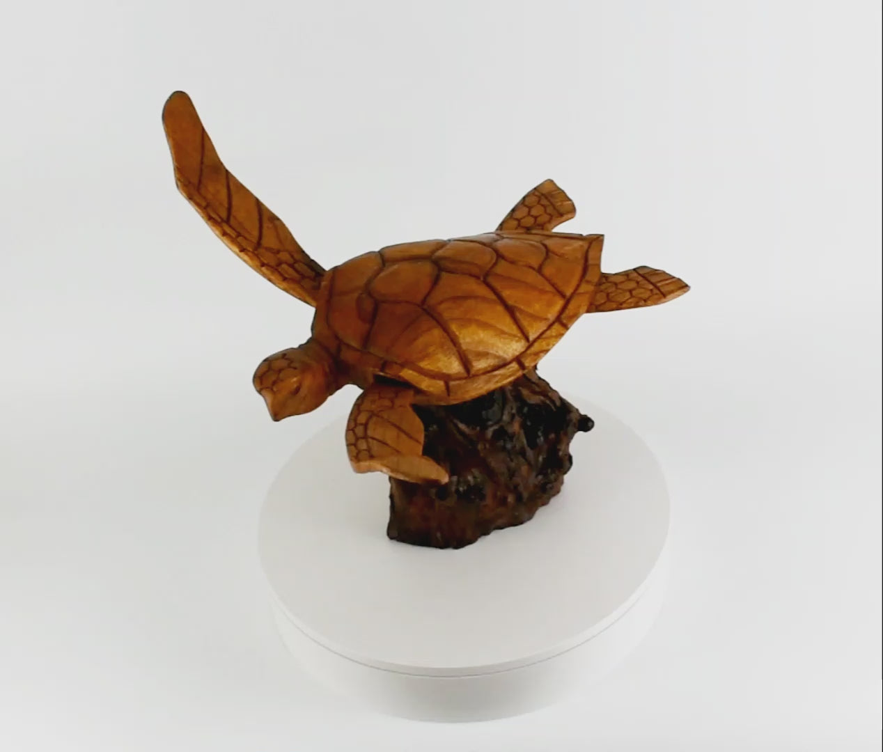Wooden Hand Carved Turtle on Coral Statue Sculpture Wood Home Decor Figurine Handcrafted Handmade Seaside Tropical Nautical Ocean Coastal Tortoise