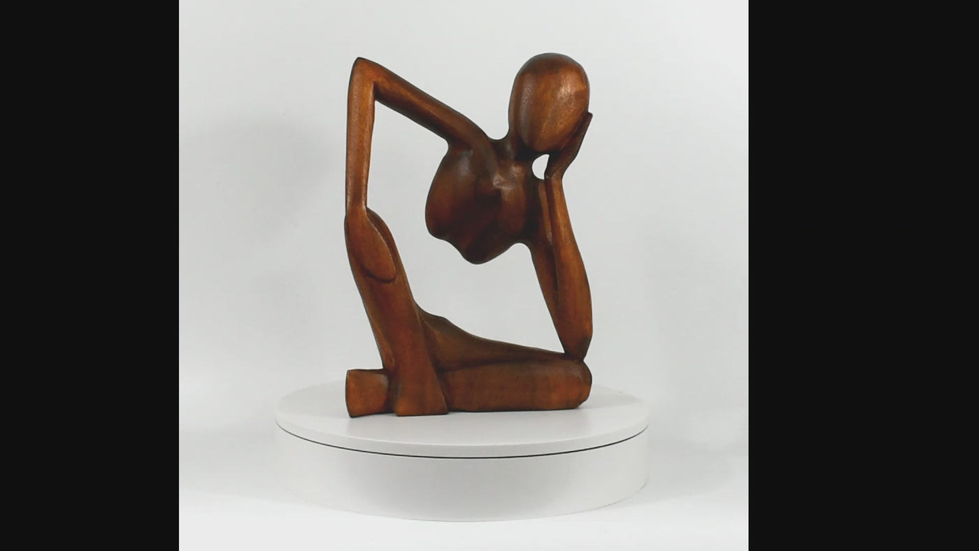 Wooden Abstract Sculpture Handmade Handcrafted Art "Thinking Man 2" Home Decor Decorative Figurine Accent Decoration Hand Carved Thinker Statue