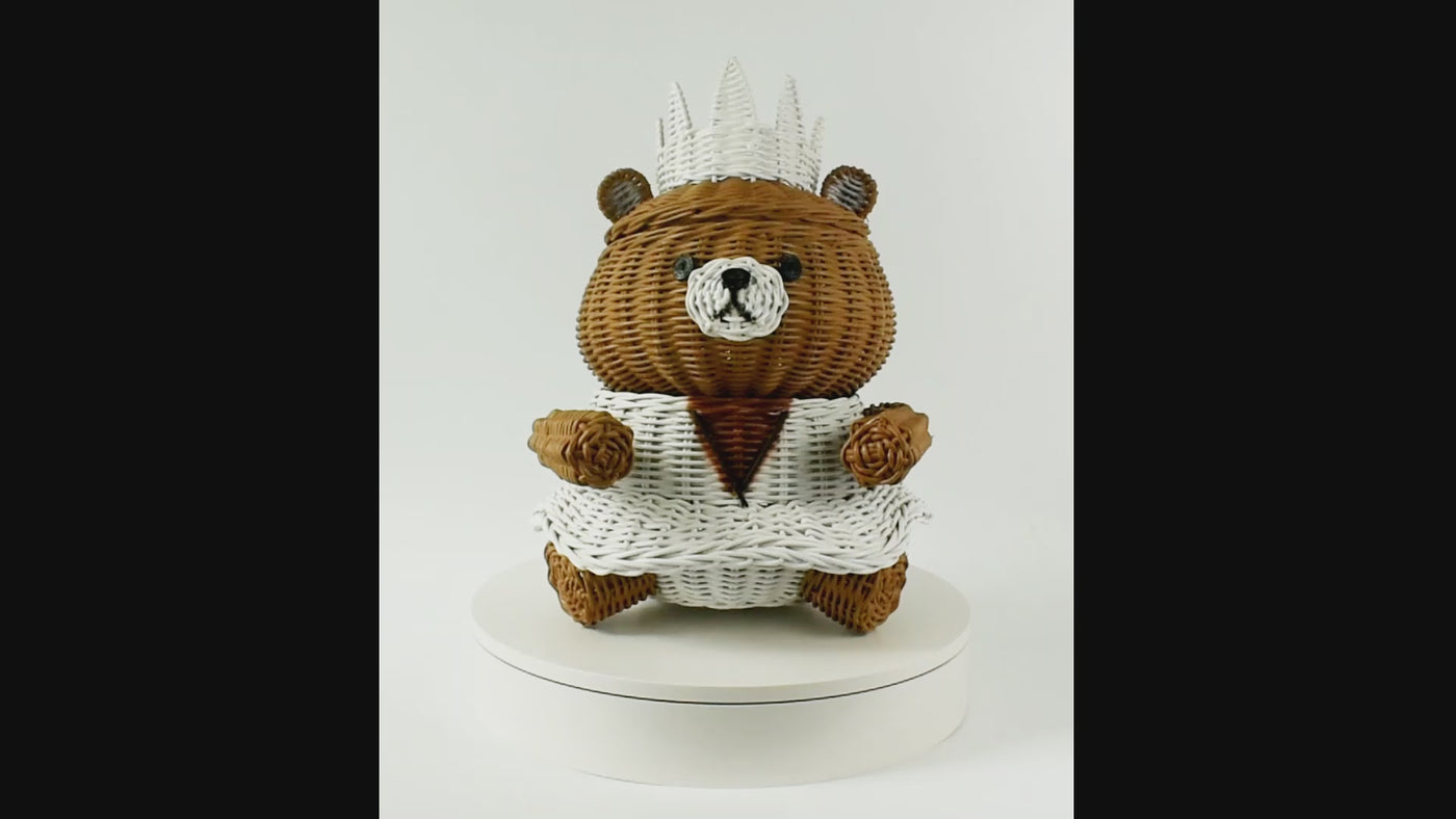 Hand Woven Princess Bear Rattan Storage Basket Decorative Home Decor Organizer Cute Handmade Handcrafted Gift Art Decoration Artwork Wicker