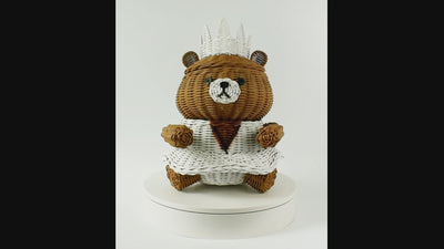 Hand Woven Princess Bear Rattan Storage Basket Decorative Home Decor Organizer Cute Handmade Handcrafted Gift Art Decoration Artwork Wicker