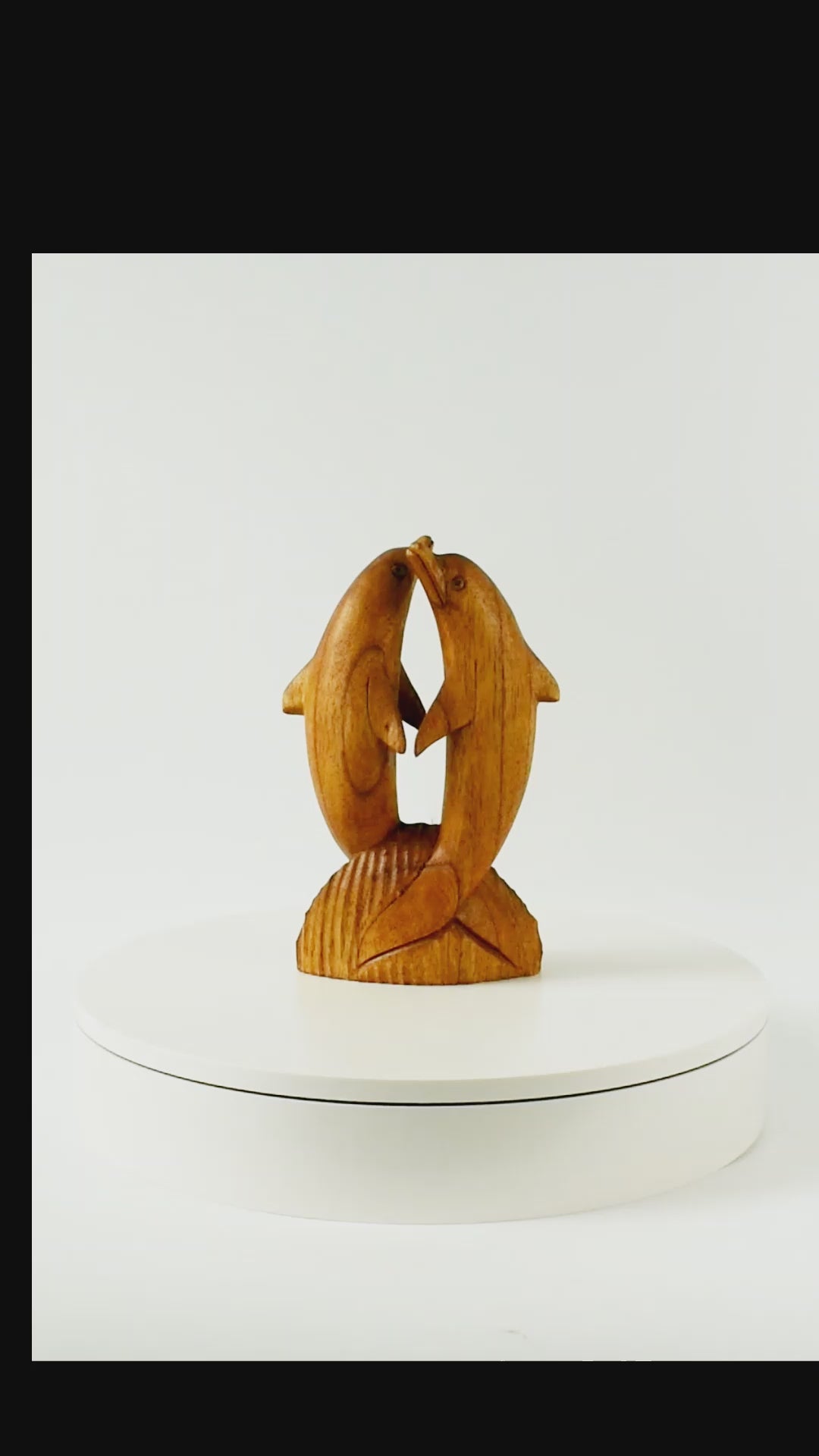Wooden Hand Carved 2 Jumping Brown Dolphin Statue Sculpture Wood Decor Fish Figurine Handcrafted Handmade Seaside Tropical Nautical Ocean Coastal