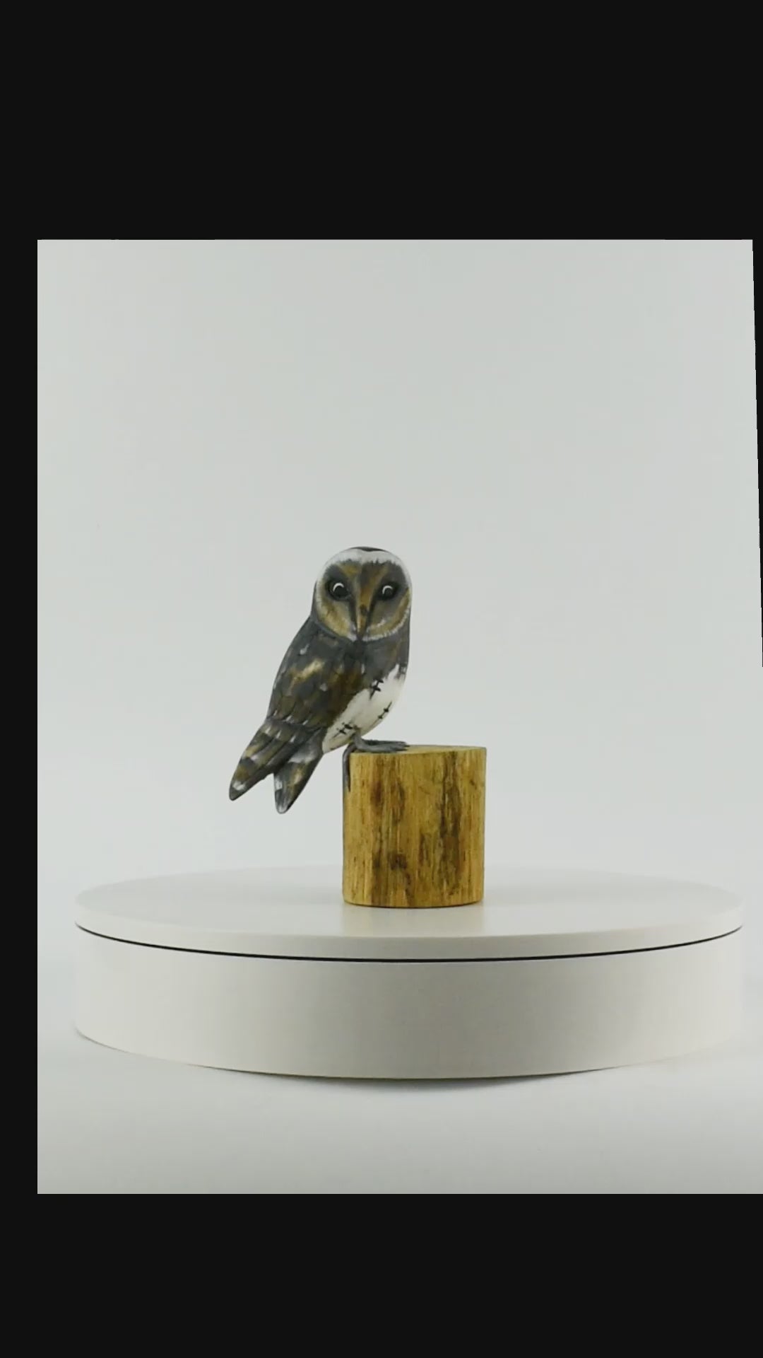 Wooden Hand Carved Owl Standing on Log Statue Bird Figurine Sculpture Art Decorative Home Decor Accent Gift Handcrafted Decoration Handmade