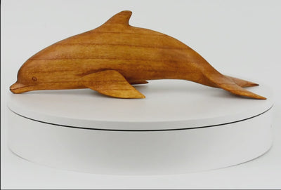 Wooden Hand Carved Dolphin Statue Sculpture Wood Decor Accent Fish Figurine Handmade Seaside Tropical Nautical Ocean Coastal Swimming Diving Dolphin