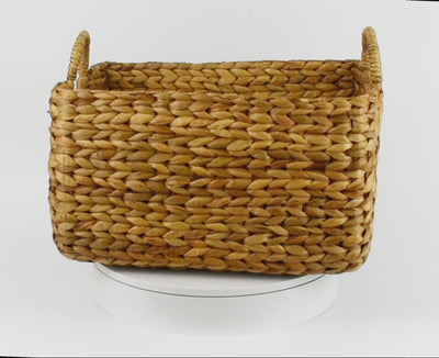 Large Hand Woven Water Hyacinth Storage Basket Shelf Organizer Rectangular Wicker Baskets with Handles 15 x 11 x 11 inches