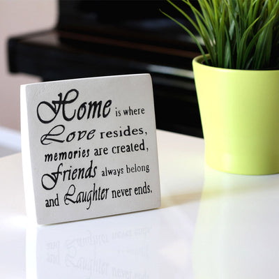 Engraved Limestone "Home" Inspirational Home Decor - Garden Plaque Stone Quotation Sign