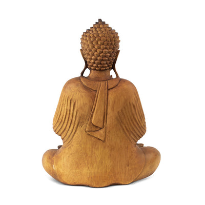 Wooden Serene Sitting Buddha "Uttarabodhi Mudra" Statue Handmade Meditating Sculpture Figurine Home Decor Accent Handcrafted Art Modern Oriental Decor